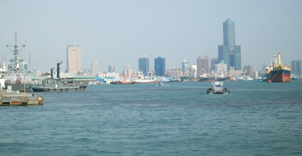 View of Kaohsiung, Taiwan's second largest city and largest port. It is an important industrial hub. On the far right, you can spot the "Big 85" or the Tuxtex Building, Kaohsiung's tallest.
